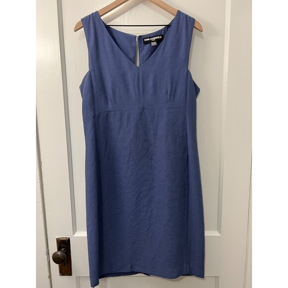 Karl Lagerfeld Women's Blue Sleeveless V Neck Sheath Dress Rayon Nylon Size 12 - Picture 1 of 12